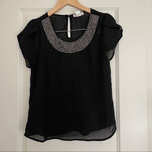 Agaçi Black top with embellished collar - Picture 1 of 6